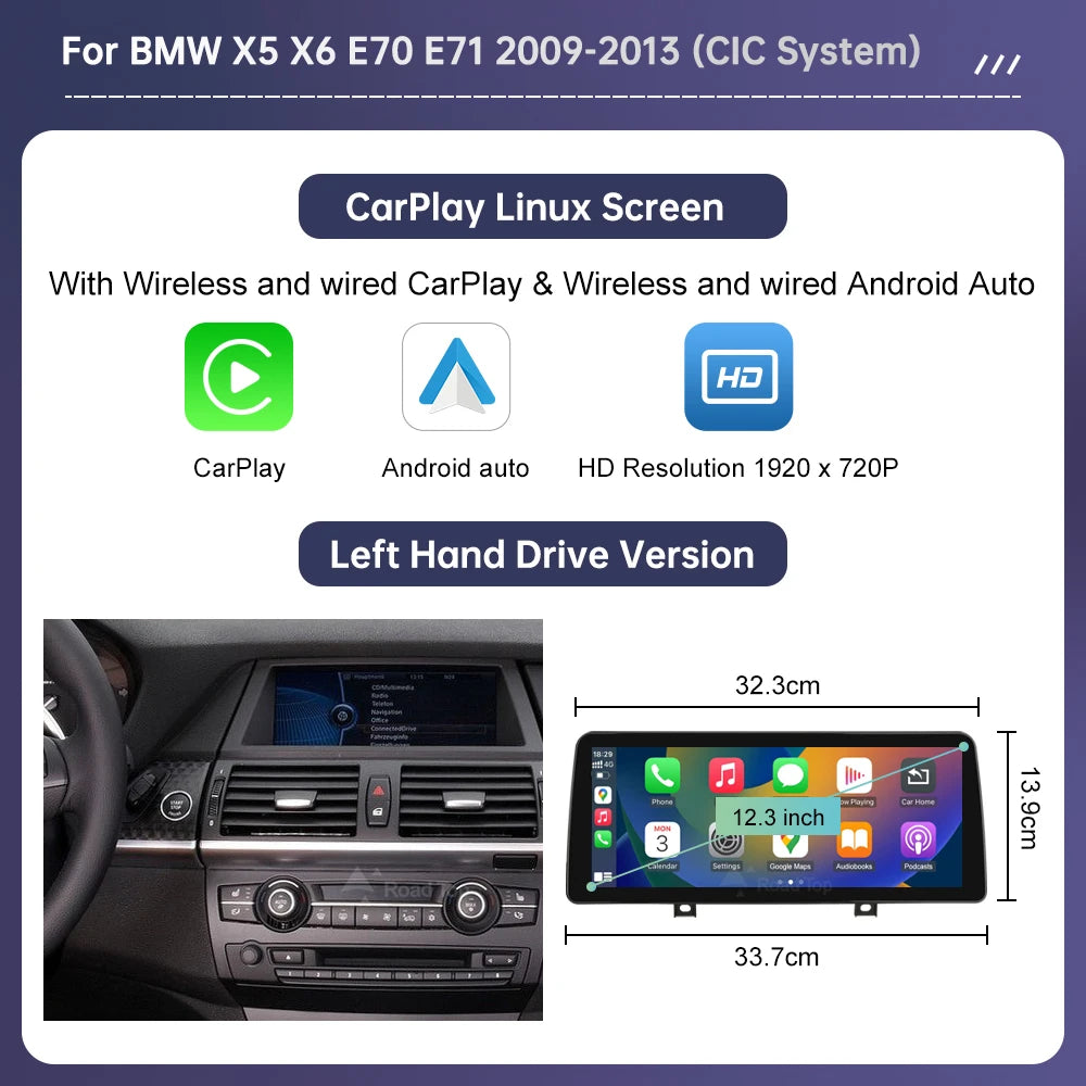 Wireless CarPlay Touchscreen for BMW X5 E70 & X6 E71 (2007–2013) — CCC/CIC, Android Auto, Multimedia
