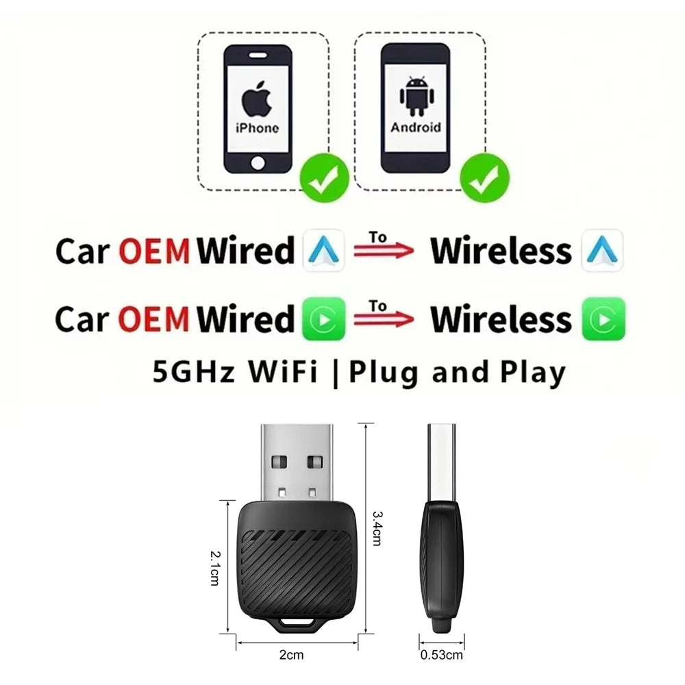 Wireless CarPlay & Android Auto Adapter (5GHz WiFi)