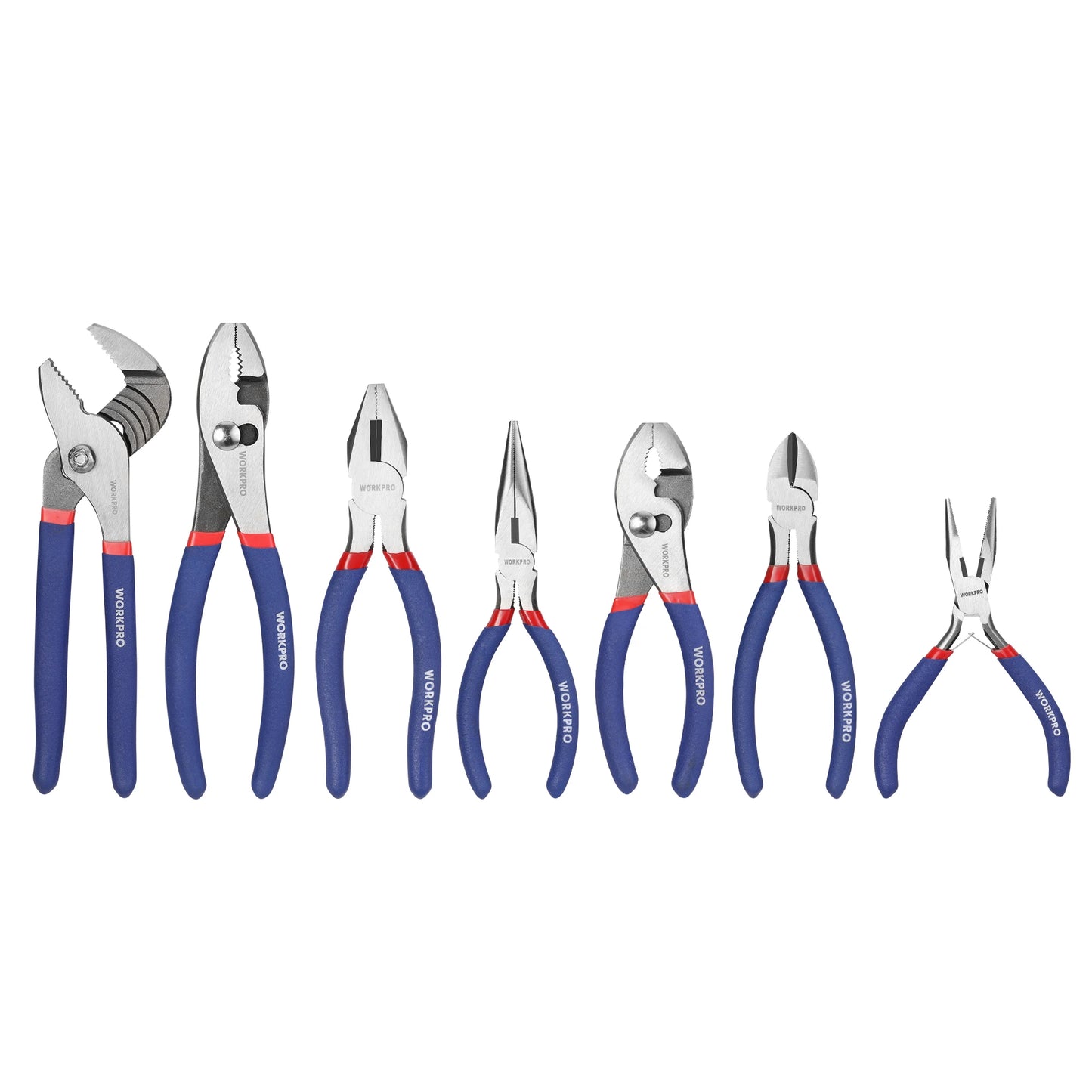 WORKPRO 7-Piece Pliers Set – Groove Joint, Long Nose, Slip Joint, Linesman & Diagonal Pliers | Complete DIY Hand Tool Kit