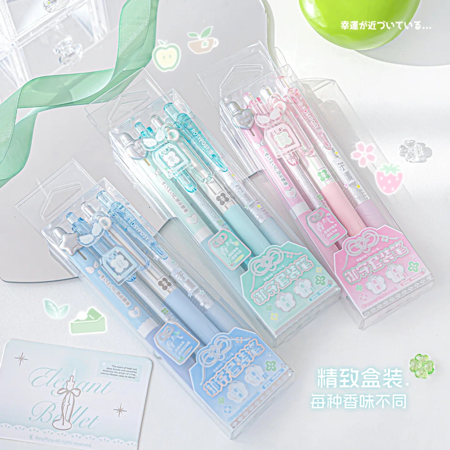 4pcs Good Luck Gel Pens Set Sweety Japanese Style 0.5mm Ballpoint Black Ink for Writing Student Back to School Kids Gift A3142