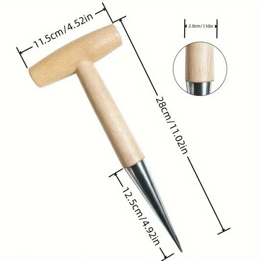 Wooden Handle Hand Seed Dibbler - Garden Hole Punch for Sowing Seeds & Bulbs - photo 2