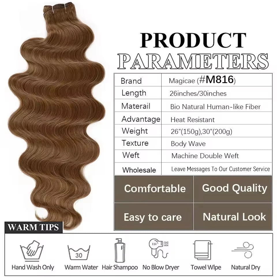 Magicae 30Inch 200g/Pc Chocolate Ombre Brown Orange Blond P27/613 Bio Body Wave Grey High Temperature Synthetic Hair Extension
