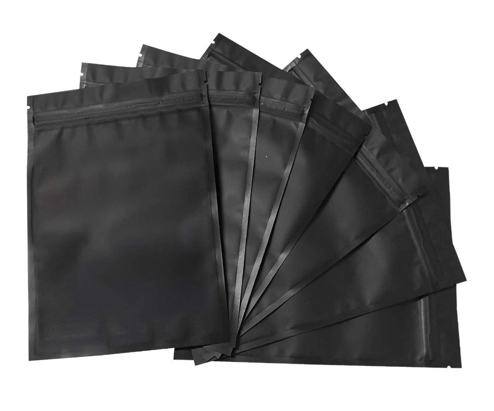 Resealable Coffee Herb Powder Zipper Pack Bag Smell Proof Flat Pouches Matte Black Small Aluminum Foil Zip Lock Mylar Bags