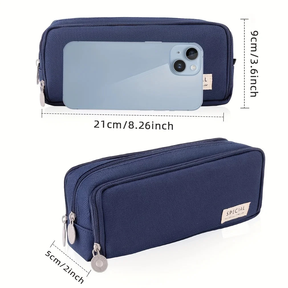 Large-Capacity Three-Layer Oxford Cloth Pencil Case with Versatile Functions, Suitable for Both Student and Office Scenarios.
