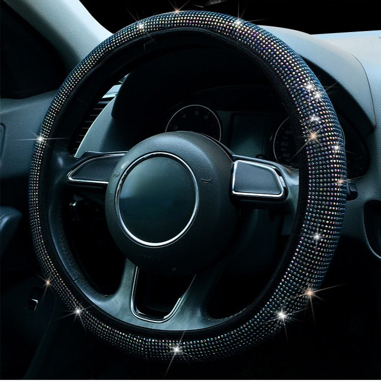 38cm Universal Car SUV Breathable Anti-Slip Bling Rhinestones Steering Wheel Cover for Women Girl with Crystal Diamond Sparkling