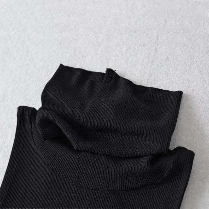 Woman Clothes Fall 2026 Tank Top Sleeve Cover Sleevless Side Pleats Turtleneck T-shirt  Sexy Ribbed Knitted Tops Y2k 2529