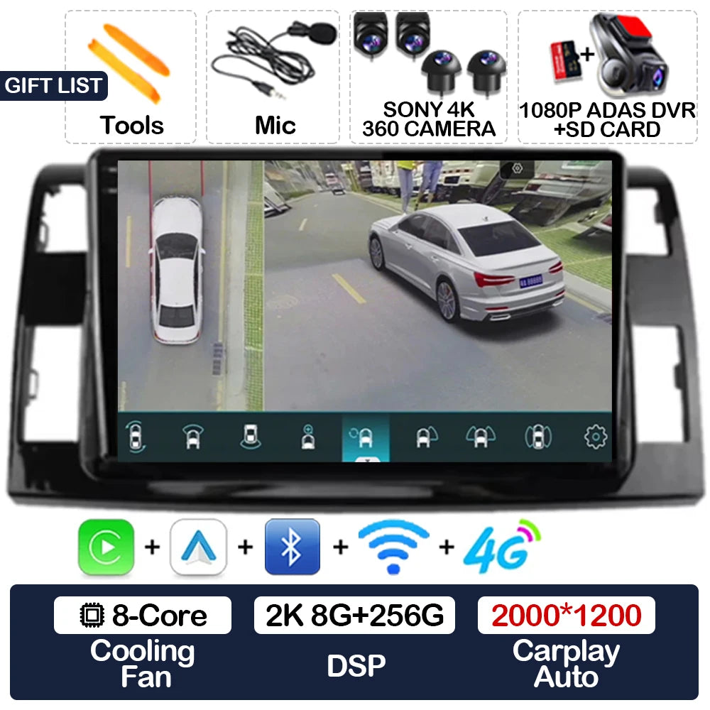 Wireless CarPlay & Android Auto Display Screen, Compatible with Toyota Previa XR50 III & Estima