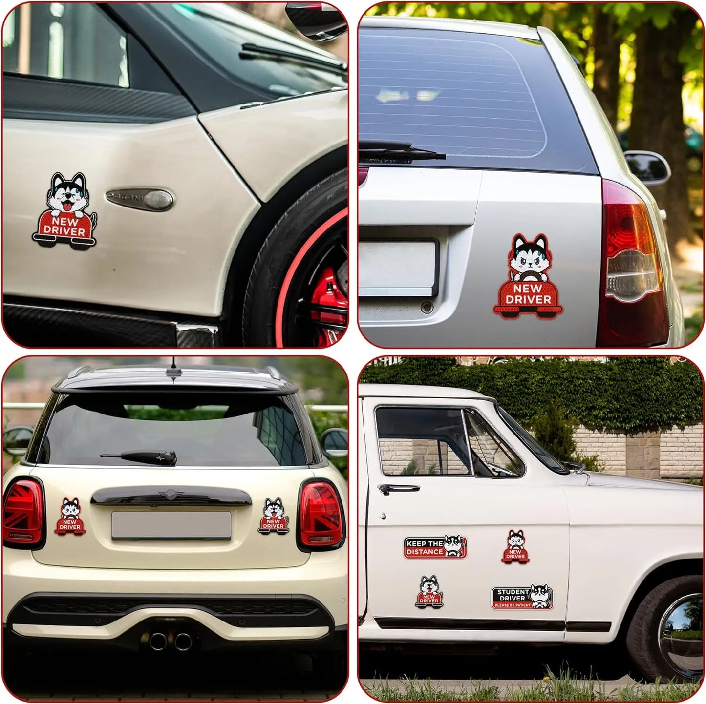 Cartoon Cat Student Driver Car Magnet – Cute Reflective New Driver Safety Bumper Sticker (Reusable)