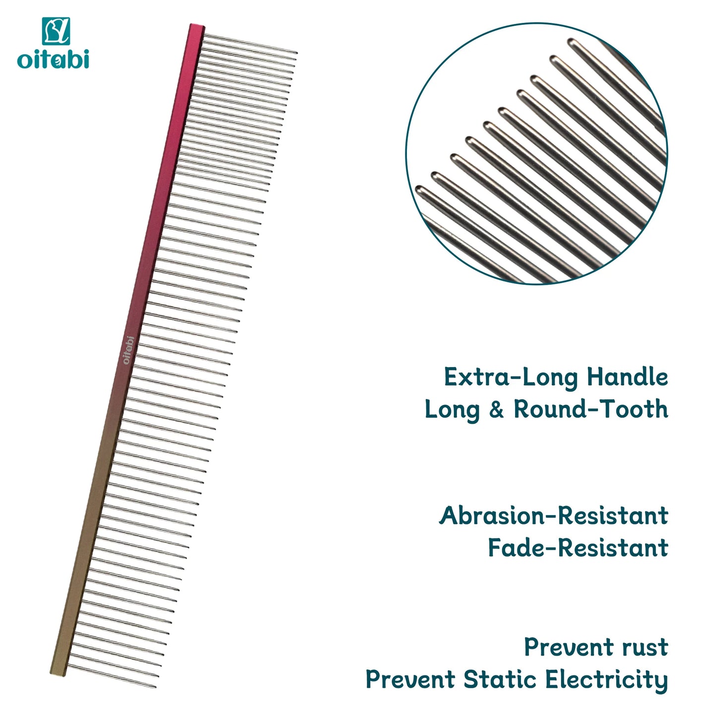 OITABI Professional Pet Grooming Comb, Gradient Pet Deluxe Pointed Tail Comb for Cat & Dog Styling Finishing and Fluffing Comb