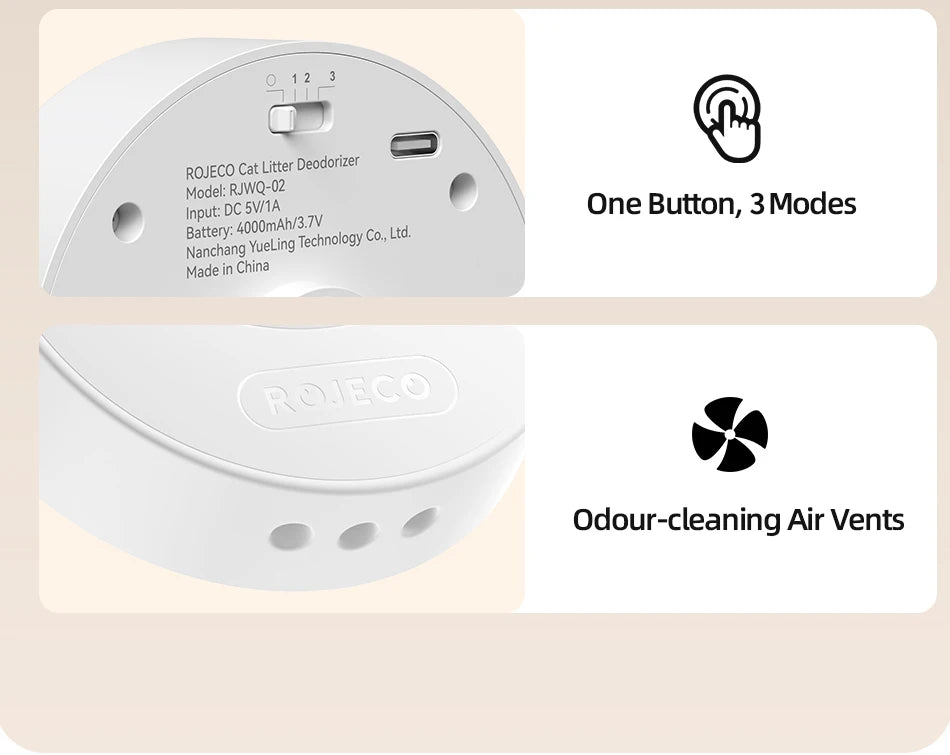 ROJECO Smart Cat Odor Purifier 4000mAh Cat Odor Deodoriser For Cat Litter Box Automatic Pet Toilet Smell Deodorant Purifier