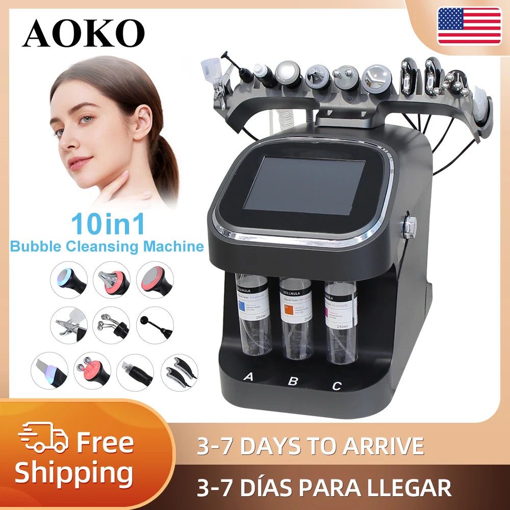 AOKO Updated 10 in 1 Bubbles Skincare Facial spa Hydrogen Purification Face Cleaning Professional Beauty Machines