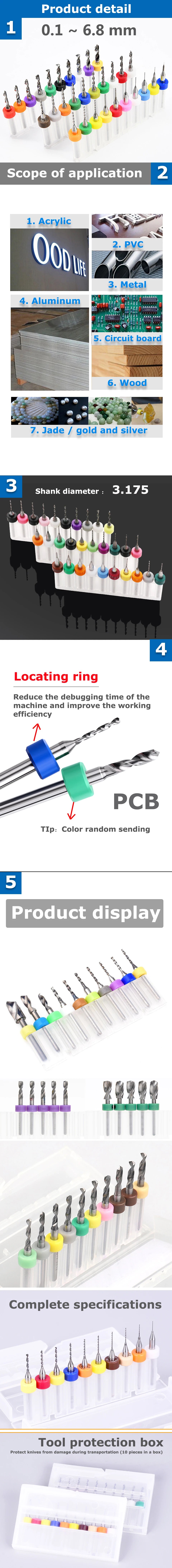 PCB Micro Drill Bits, 3.175 mm Shank, 0.1 to 6.8 mm