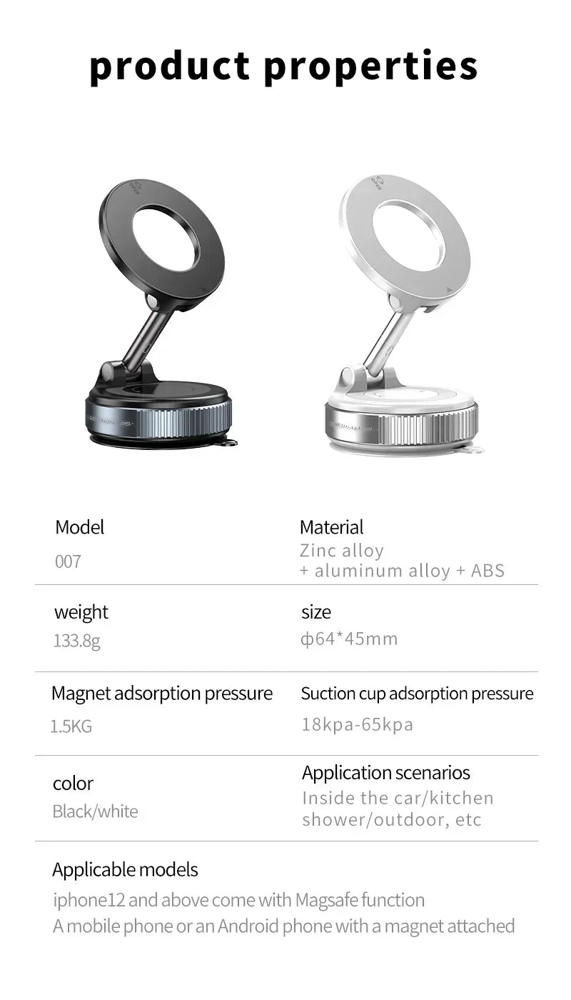 2026 Strong Magnetic Car Phone Holder Foldable Design 360° Adjustable Vacuum Mount For Car/desk/bathroom/universal Use