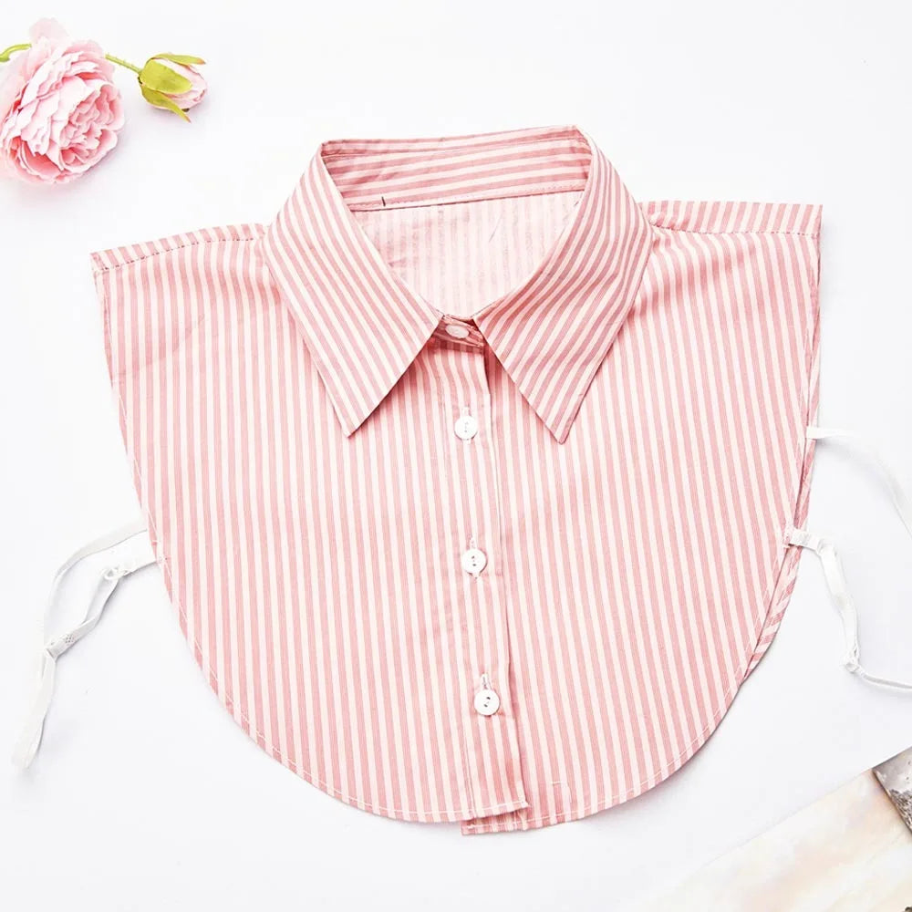 Fashion Cotton Stripes Fake Collar Vintage Classic Front Tie Casual Detachable False Blouse Collar for Women
