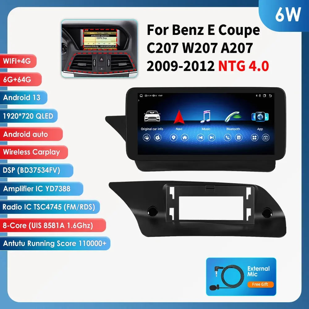 Android Car Stereo for Mercedes-Benz E-Class C207 W207 A207 (NTG 4.0/4.5/5.0) — CarPlay, Android Auto, GPS