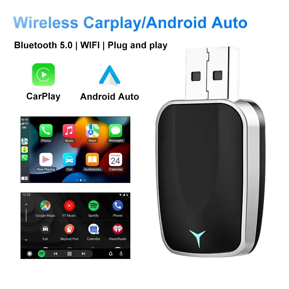 Wireless CarPlay & Android Auto Adapter — Wired to Wireless, Fast Auto-Connect, Universal Plug and Play