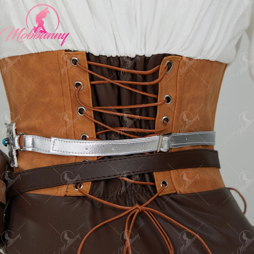 MOBBUNNY Women's Ciri Derivative Cosplay Costume Sexy Bodysuit Medieval Halloween Lingerie Set Bodycon with Belt Gloves and Bag
