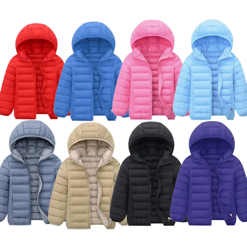 Kids Hooded Puffer Coat 3-14 Years - Solid Zip Winter Jacket