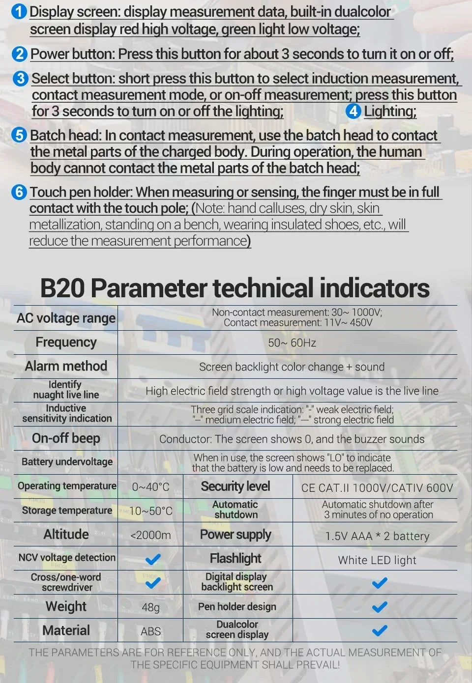 Dual-use Screwdriver Voltage Tester Pen ANENG B20 Double Head Insulated Slotted Cross Pen Screw Driver Repair Meter Hand Tools