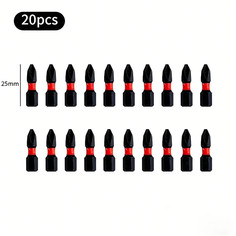 20pcs Magnetic Screwdriver Bit Set PH2 Phillips 25mm Anti-slip Shockproof Alloy Steel Impact Drill Bits for Outdoor Decoration