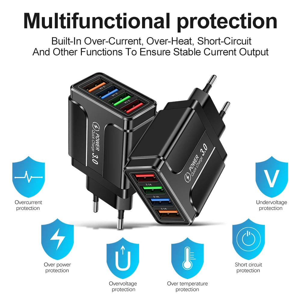 4-Port Quick Charge 3.0 Wall Charger for Mobile Devices