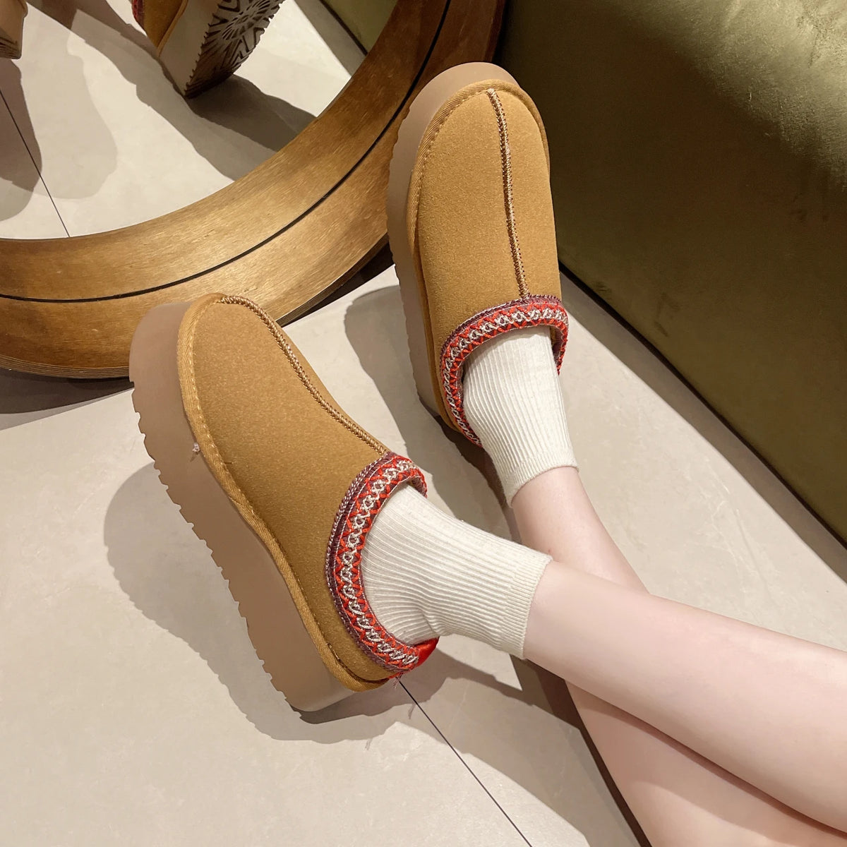 Women's Short Plush Snow Boots, Slip-On