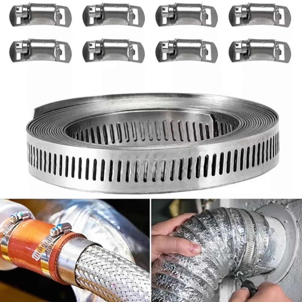 High Quality 11.5FT Adjustable Large Hose Clamps Multi-function Parts Worm Gear Stainless Steel Clamp +8 Fastener Durable