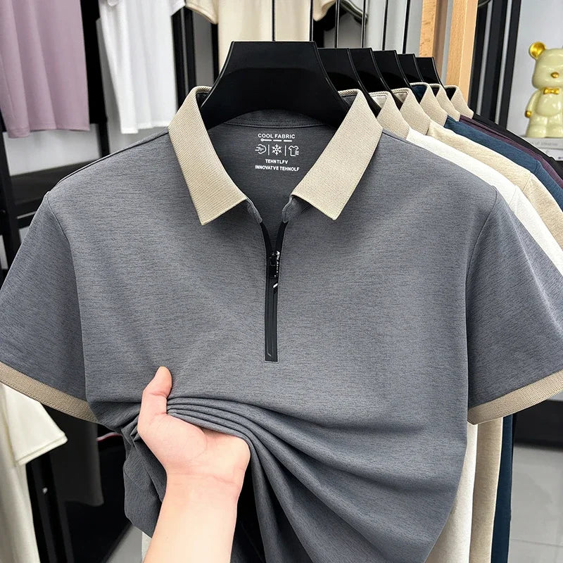 Men's Half-Zip Polo - Cool Fabric Lapel, Daily & Business Wear