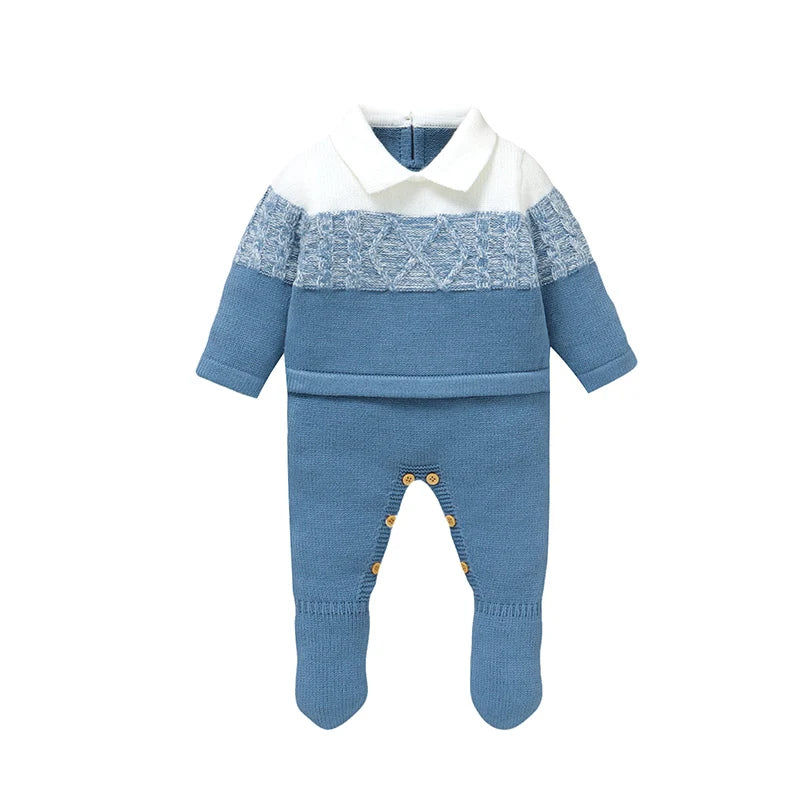 Baby Boy Knit Collar Romper 0-18M - Long Sleeve Winter Bodysuit - photo 9