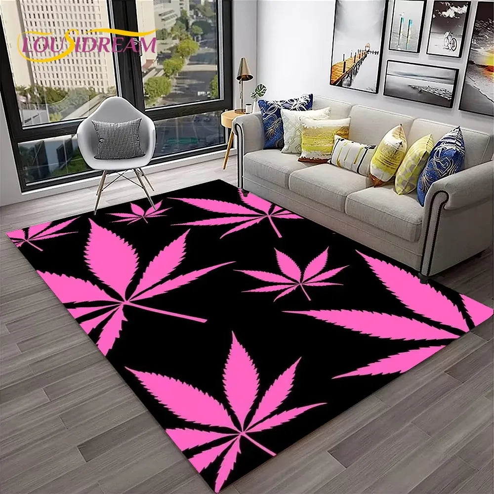 Weed Plants Maple Leaf Carpet Rug for Home Living Room Bedroom Sofa Playroom Doormat Kitchen Decor Area Rug Non-slip Floor Mat