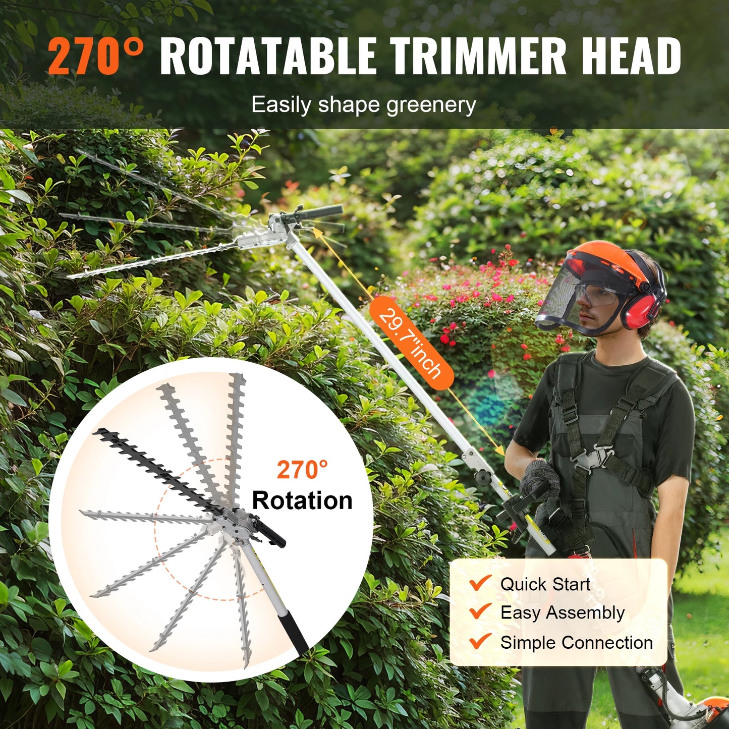 SucceBuy 52cc 6-in-1 Gas Multi-Tool – Hedge Trimmer, Brush Cutter, String Trimmer, Edger & Pole Chainsaw