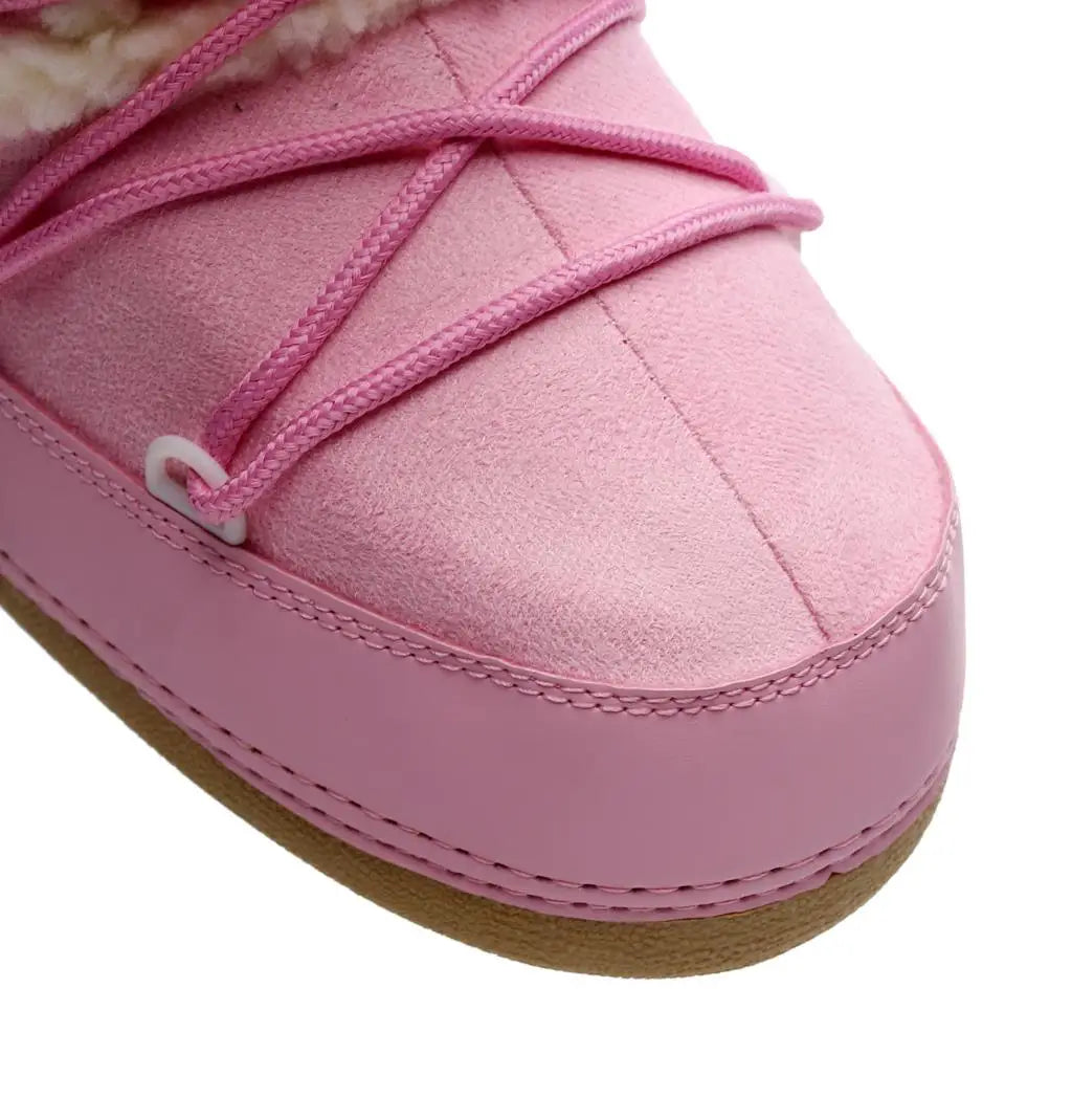 Women's Pink Plush Lace-Up Snow Boots, Platform