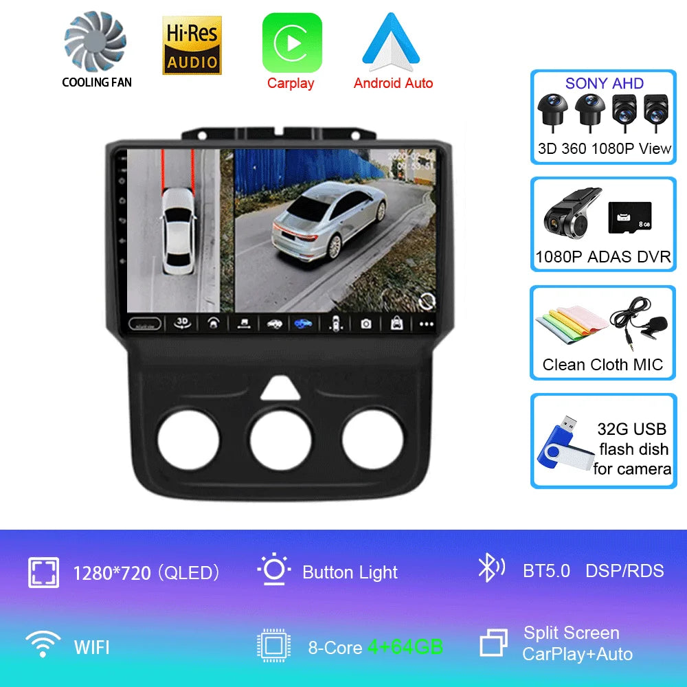 Android Car Radio Head Unit with GPS for Dodge Ram 1500/2500/3500 (2013-2018)