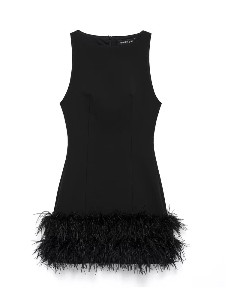 Feather Off-Shoulder Corset Mini Dress – Party Luxe