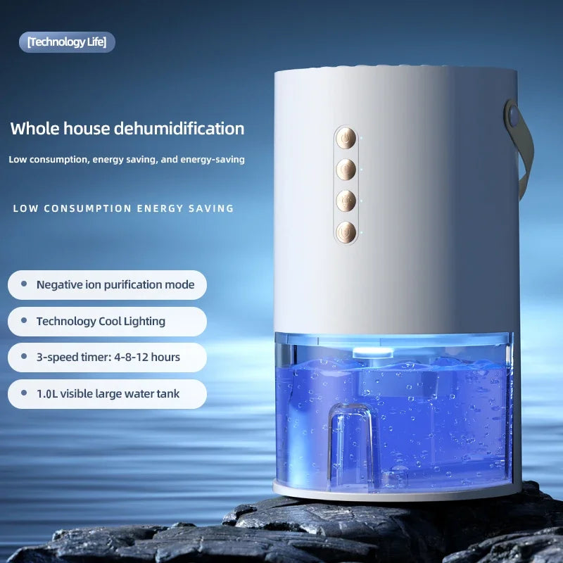 TINSOL 1300ml Smart Negative Ion Dehumidifier, Eliminates Humidity, Mold, and Moisture, Energy-Saving Timer, Air Dryer