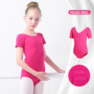 Girls Basic Ballet Leotard Cotton Dance Bodysuit Short Sleeve Gymnastic Leotards for Toddler Ballerina Outfits Kids Dance Wear