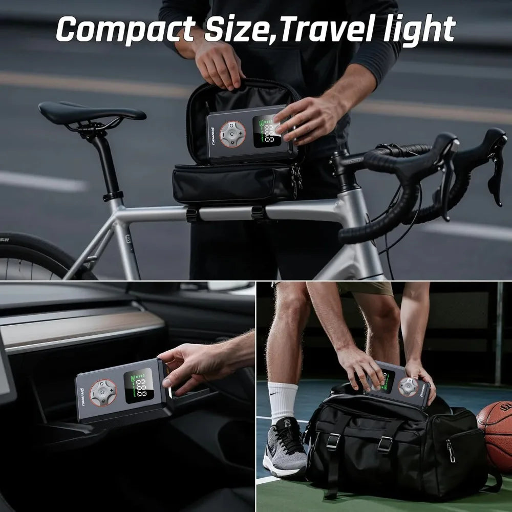 Tire Inflator Portable Air Compressor 150 PSI Cordless Mini Bike Tire Pump, Air Pump for Car with Pressure Gauge, LED Light