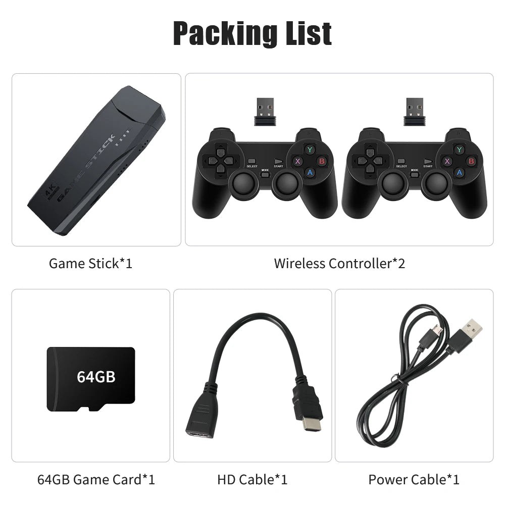 JMachen M8 Game Stick – 25,000+ Games, 4K HD, 64GB, 12 Emulators & 2.4G Wireless Controller | PS1/GBA/MAME