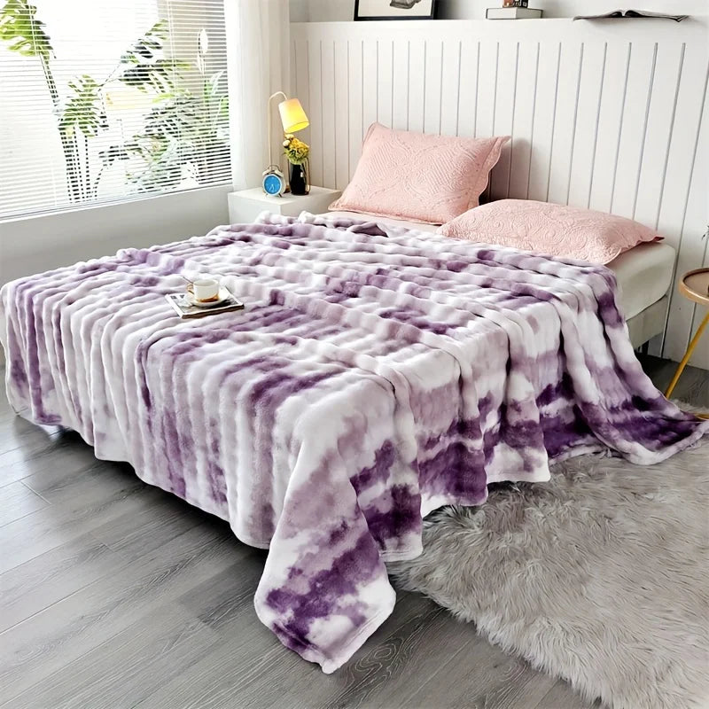 Faux Rabbit Fur Throw Blanket, Thick Plush Bed Blanket
