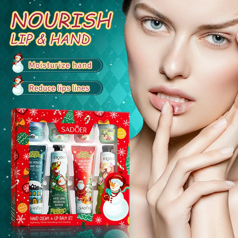 Hand Cream + Lip Balm Set,Christmas Gift Box,Winter Hands And Feet Anti Drying Cracking Moisturizing Nourishing Repair Care