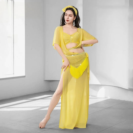 Women's Baladi Shaabi belly dance gown with tassel belt