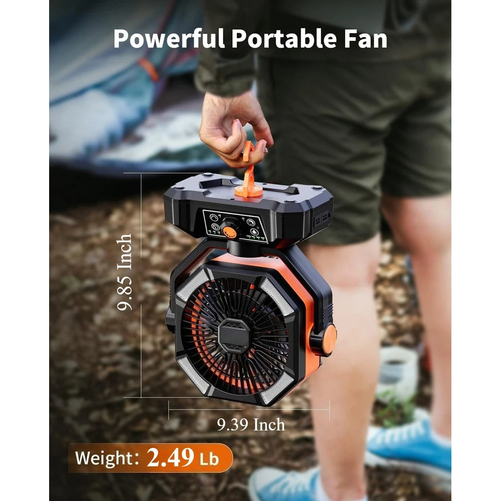 20000mAh Camping Fan with LED Lantern — Outdoor Portable Fan