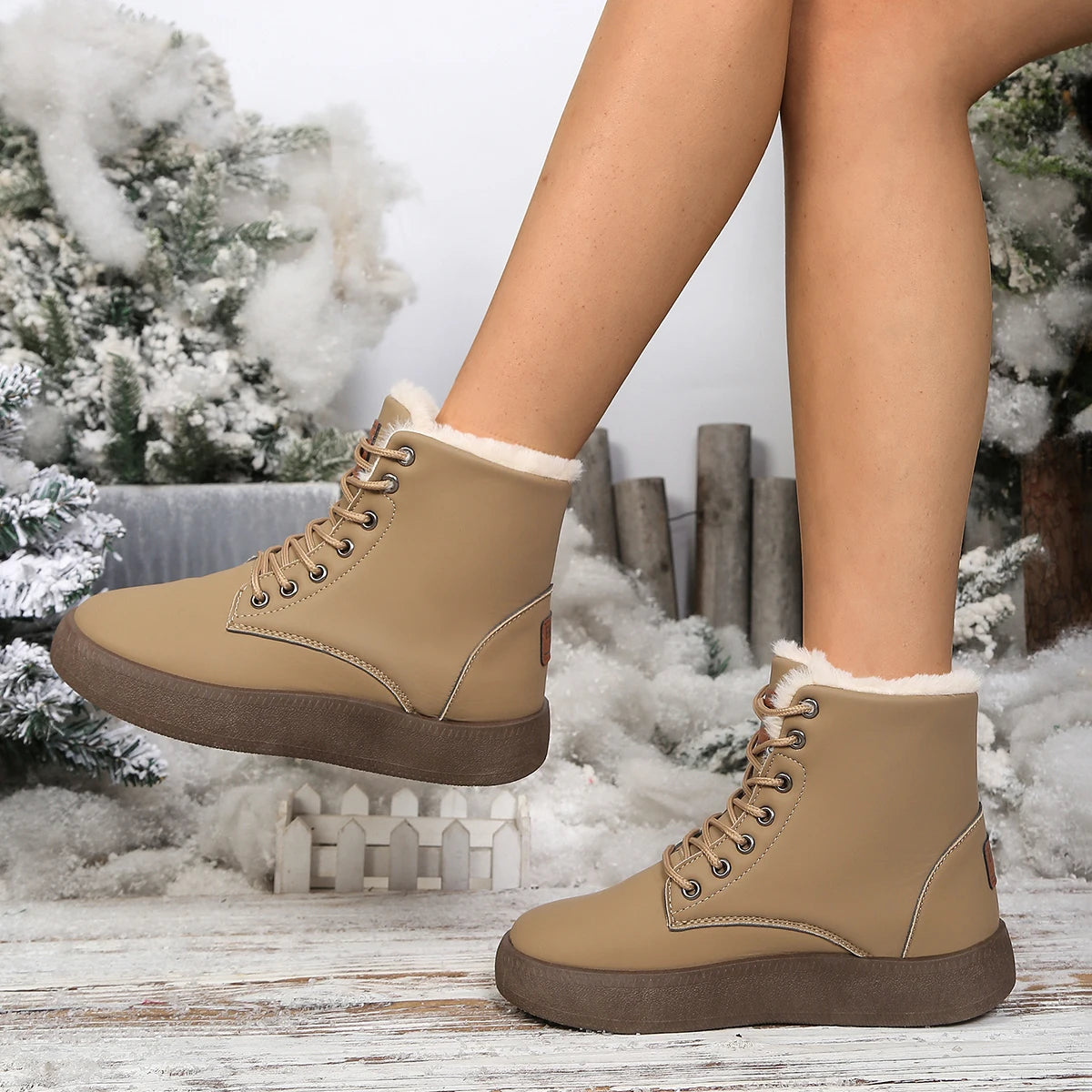 Women's Plush Lined Flat Snow Boots - Anti-Slip Winter Boots - photo 4