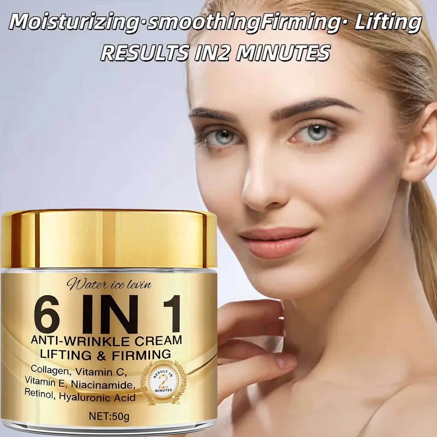 Water Ice Levin 6-in-1 Anti-Wrinkle Face Cream 50g – Collagen, Retinol & Hyaluronic Acid | Lifting, Firming, Whitening & Acne Control | CPNP Certified