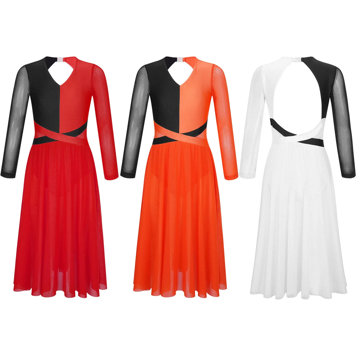 Girls long-sleeve backless lyrical dance dress