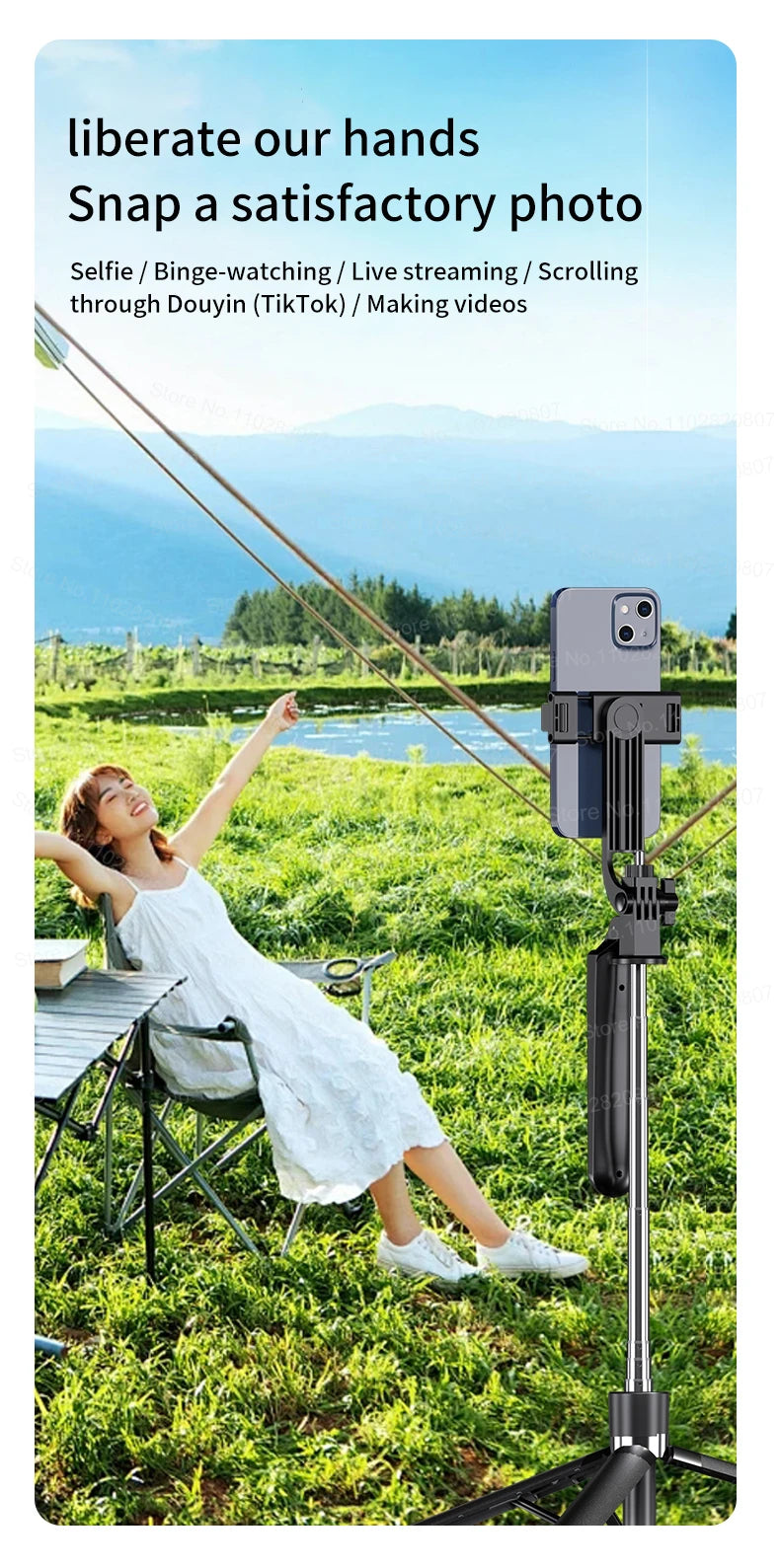 1.7M Extendable Bluetooth Selfie Stick Tripod – Wireless Remote & Fill Light for TikTok Live Streaming