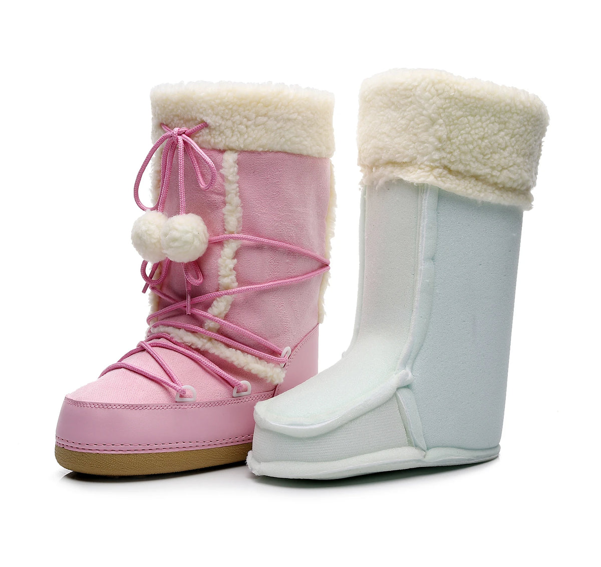 Women's Pink Plush Lace-Up Snow Boots, Platform