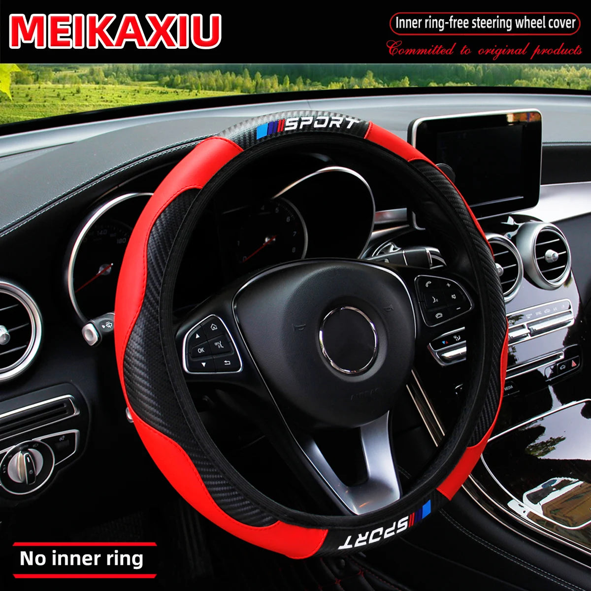 Carbon fiber leather SPORT car rimless steering wheel cover is suitable for 14.5 - 15-inch steering wheels as decoration items.