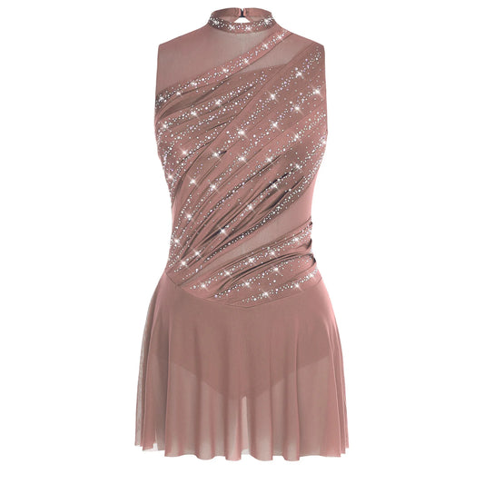 Women's round-collar rhinestone backless lyrical dress