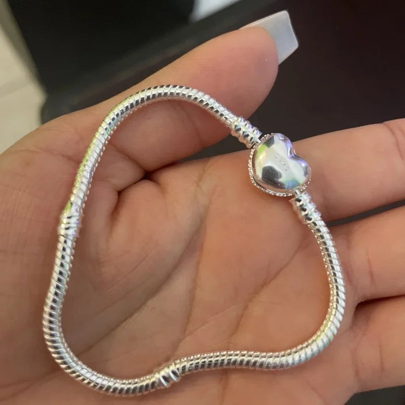 925 Sterling Silver Zircon Charm Bracelet – Snake Chain Bangle for Women | 5 Styles, 16–23cm